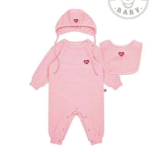 벨리타앤보이즈 백 베이비스트라이프 기모긴팔점프수트빕 보넷세트BB5WBS21PK