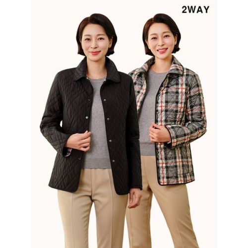 마담엘레강스 여성 에이스 체크 리버시블 퀼팅 자켓 KYV3JK01