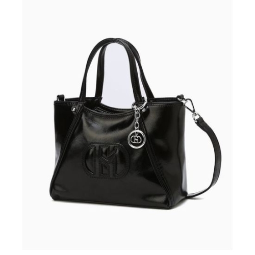 헤지스 ACC 블랙 로고배색 가죽 미니토트백 HIWA6E550BK