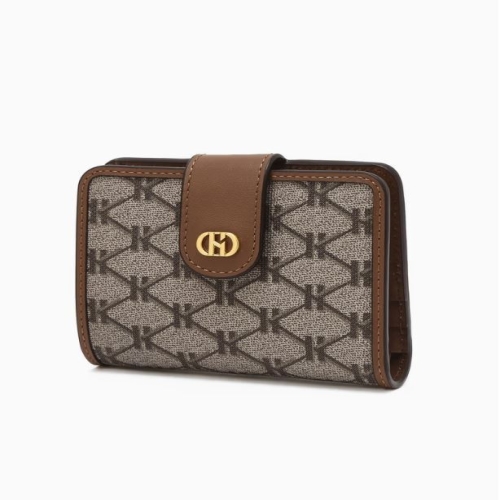 헤지스 여성 헤리아토 브라운 시그니처 패턴 가죽 반지갑_HIWA6E842W1