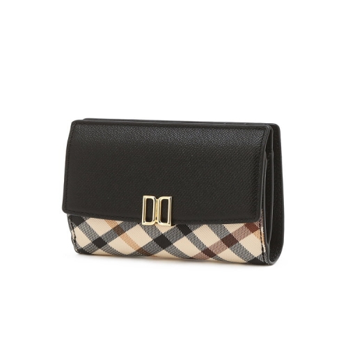 닥스 여성 빅토리아 블랙 체크 배색 가죽 반지갑 DCWA5F458BK