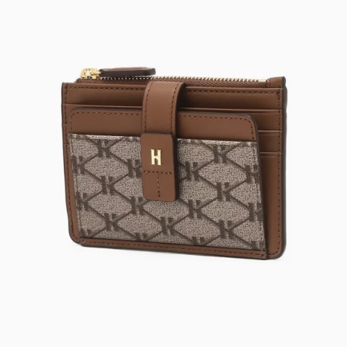 헤지스 여성 브라운 시그니처 패턴 가죽 카드지갑_HIHO6E886W2