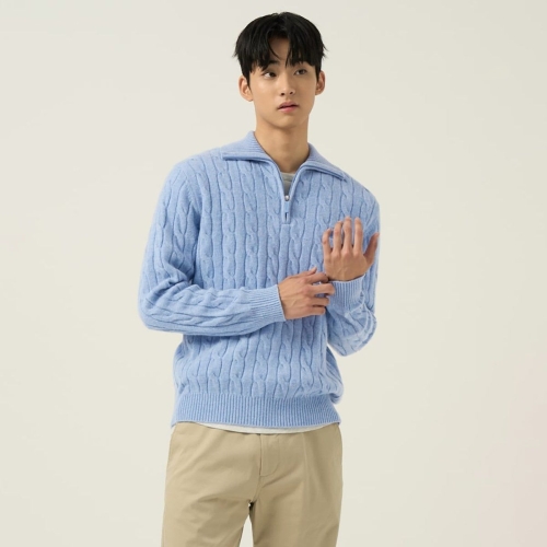 삼성물산 빈폴 AVE 케이블 반집업 니트 스카이 블루 BC5951C20Q