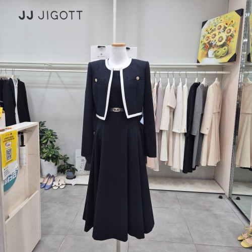 JJ지고트 여성 글리터 배색 플레어 원피스 재킷 세트 GRAM0OP911