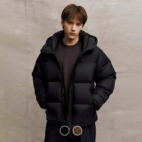 지오다노  남성 오버핏 목넥 오리털 덕다운 후드 푸파 패딩 점퍼 074927