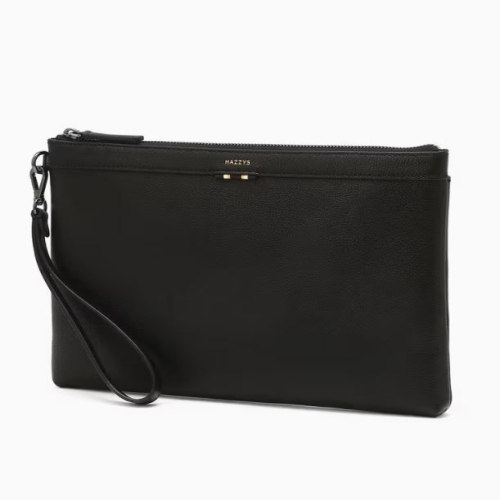 헤지스 로고 프린트 가죽 클러치백_HJHO6E530BK