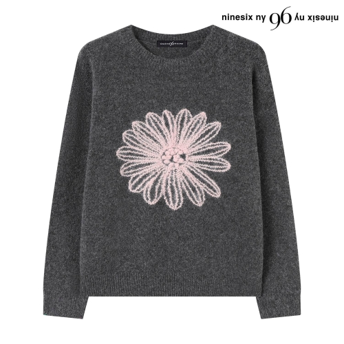 96NY 여성 빅 플라워 자수 라운드 긴팔 니트 NP4KT007L0