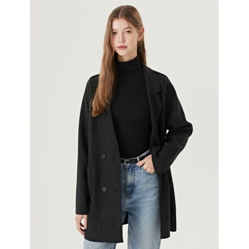 비스코스 나인식스뉴욕 더블 버튼 카라 포켓 하프 코트 NO4JH001L0