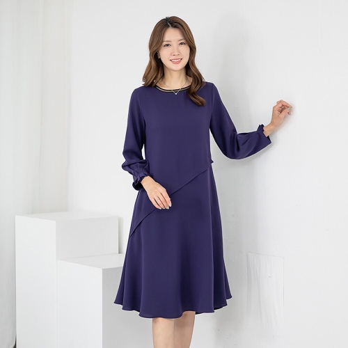 모슬린 엄마옷 라운드 긴팔 무지 후레아 원피스 OP510013 중년여성의류/50대/60대/마담/빅사이즈/할머니옷/40대/여