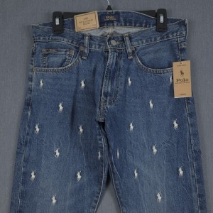 폴로 설리번 슬림 진 남성 30x30 블루 올오버 자수 포니 5127168