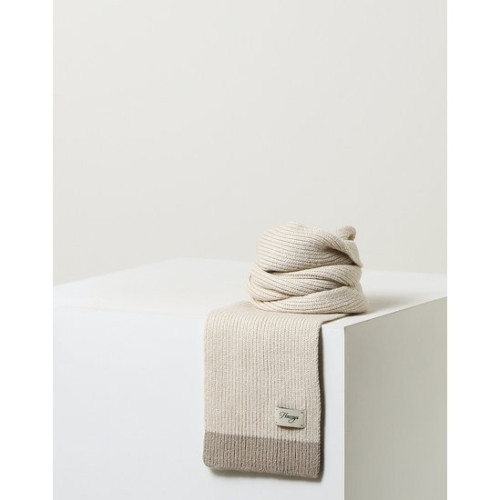 헤지스 남녀공용 베이지 로고장식 울캐시미어혼방 머플러_HJMU5F861I2