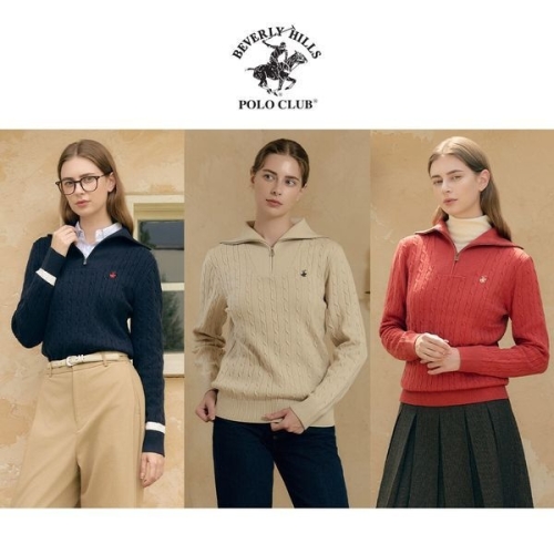 비버리힐스폴로클럽 여성 울 블렌디드 반집업 케이블니트 3종