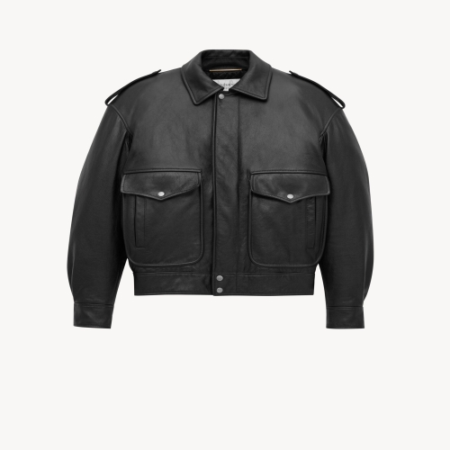 생로랑 오버사이즈 자켓 그레인 레더 블랙 844472YCPM21000