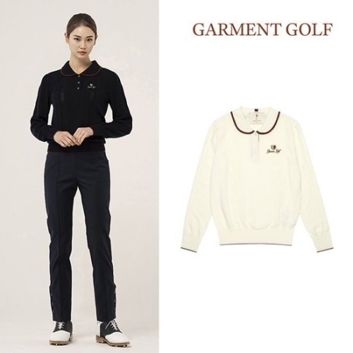 럭스골프 가먼트골프 여성 울 라운드 카라 퍼프 슬리브 케이블 긴팔 니트 티셔츠 GFKPC352