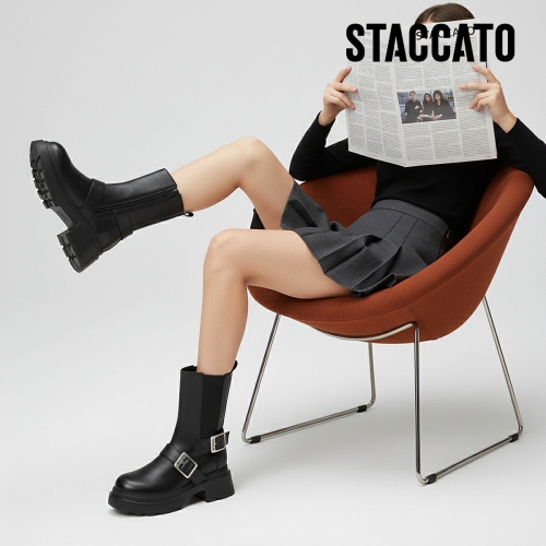 스타카토 여성 소가죽 라이더부츠_SEMI EM609 25FBLK