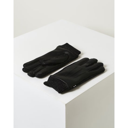 헤지스 남성 블랙 소재배색 염소가죽 장갑_HJGV5F111BK