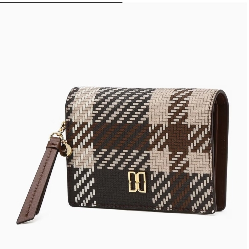 닥스 여성 브라운 타탄체크 가죽 반지갑 DCWA6E204W2