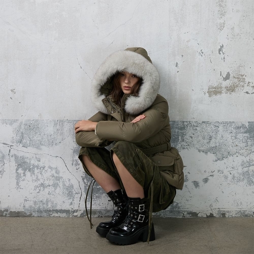 에고이스트 여성 웨이스트 밴딩 사가퍼 구스 숏 다운점퍼 ER4TD001