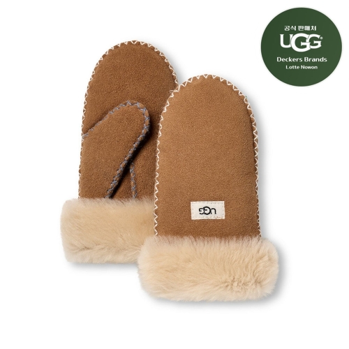 UGG KIDS 레더 로고 장갑 쉽스킨 미튼 위드 스티치 1675372001