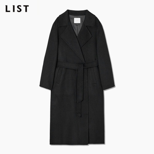 리스트 여성 울 혼방 벨티드 오픈 롱 코트 TWHCTP83010