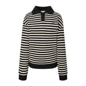 헤지스 여성 블랙 스트라이프 면 긴소매 카라 WSTS4C810BK