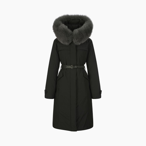 에고이스트 여성 인퀼팅 벨티드 폭스퍼 구스 롱다운 ER4TD006