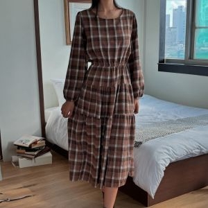 나야홍 아이우먼 모던패턴체크긴팔원피스 YPS980M 510 빅사이