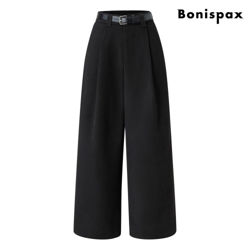 보니스팍스 여성 와이드 핀턱 벨티드 기모 슬랙스 팬츠 XP3TA018L0