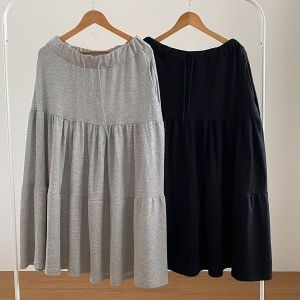 아이우먼 빅사이즈치마 V448L510 티어드끈밴딩롱스커트 RA