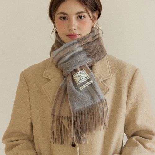 아워호프 Ordinary Check Wool Muffler Blue Brown Check H25WT-AC03-BBC