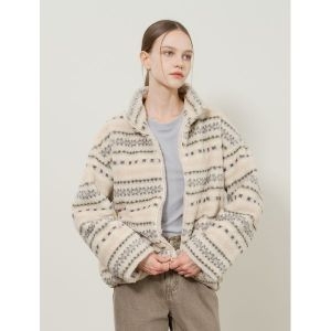 BNX 여성 하이넥 집업 스트라이프 퍼 자켓 BX4JK005L0