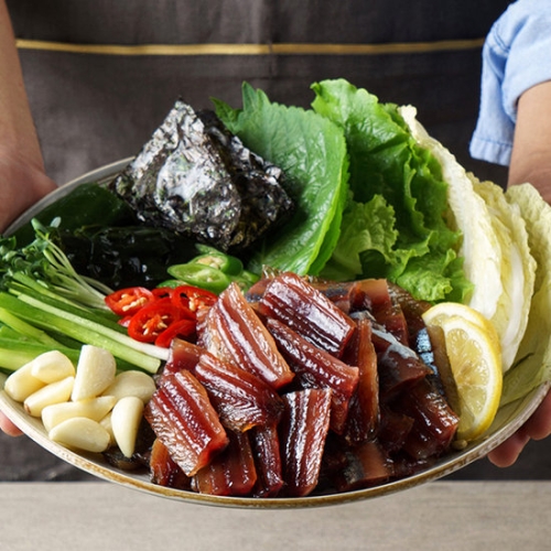 맛군  구룡포 해풍맞아 꾸덕한 손질 햇 꽁치 과메기 20미 40쪽 야채(중)세트