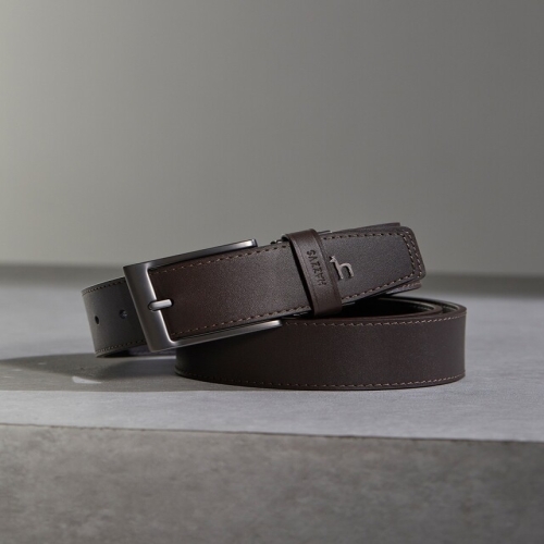 헤지스 남성 다크브라운 스티치장식 소가죽 벨트_HJBE6E965W3