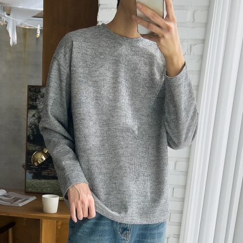 리빌모아 남자 베이직 골지 라운드 긴팔 티셔츠 5C-TSA-Q117-멜란지