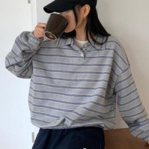 아이우먼 두줄단가라버튼맨투맨 YYV533M510 빅사이즈 42343977