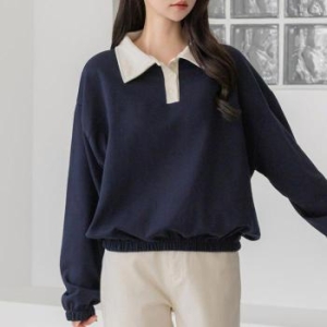 아이우먼 카라배색버튼맨투맨 YYV535M510 빅사이즈 42343972