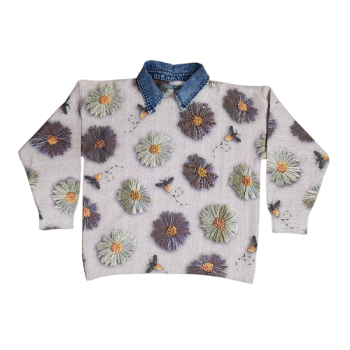 르니앤맥코이 꽃과벌패턴 데님카라박스니트 MM11KN305FJX