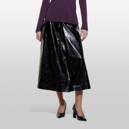 SISLEY 페이크 레더 플레어 롱 스커트_4XAUL002E