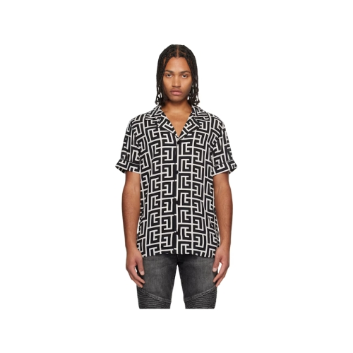 발망 오프 화이트 블랙 모노그램 프린트 파자마 셔츠 252251M192007