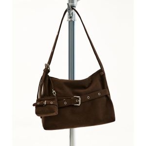 VVV SET 미디움 스웨이드 버클 호보 숄더 크로스백 _ 다크 브라운 349356Moony