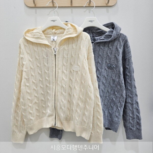 행텐주니어 행텐 시흥모다케이블 꽈배기 후드 니트 투웨이 집업 가디건 14490-140-803-37_SH