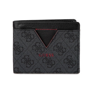 게스 121738 남성용 클래식 바이폴드 지갑 카드 슬롯 지폐 수납 공간 및 신분증 창 포함 블랙 콰트로 G