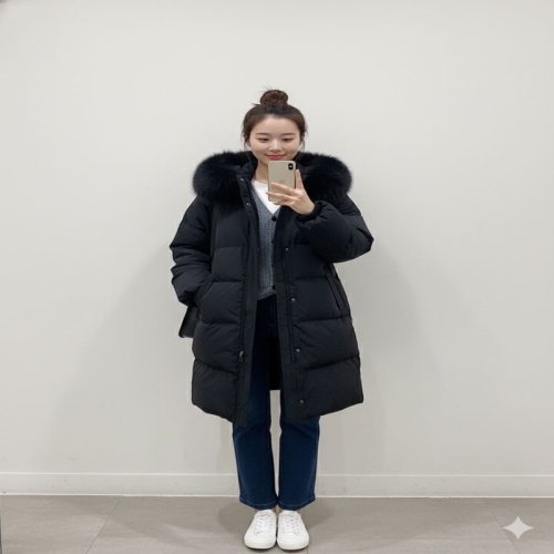 스위트숲 여성 폭스퍼후드 중기장 덕다운패딩 SBBDO911