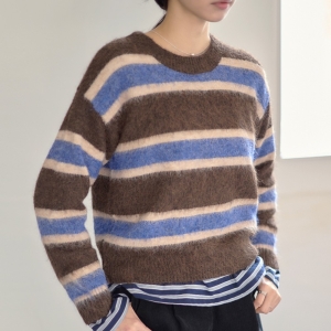 나무그림 더 더 여성 투톤 배색 라운드넥 니트 NCOAKT026 브리KT