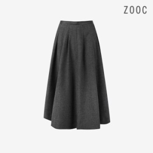 ZOOC 레더 블록 울 블렌디드 플리츠 스커트 CG_V254MSD933