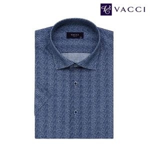 바찌 메쉬 프린트 남방 슬림핏 반소매 셔츠 네이비 VD1L2C