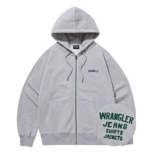 랭글러 유니 스탠다드 오리지널 레터링 후드집업 멜란지 그레이 832733