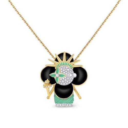 루이비통  비비안 자유의 여신상 펜던트 네크리스 화이트 골드 옐로우 래커 다이아몬드 Q93904