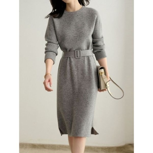 엘르 벨티드 라운드넥 니트 원피스 C25DOP071
