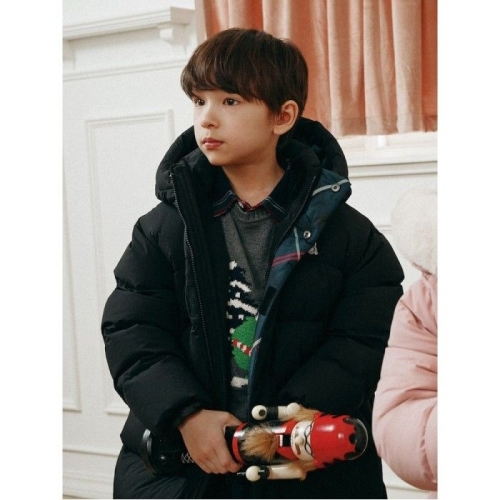 빈폴 키즈 체크 매치 덕다운 롱패딩 블랙 BI5Y38U015